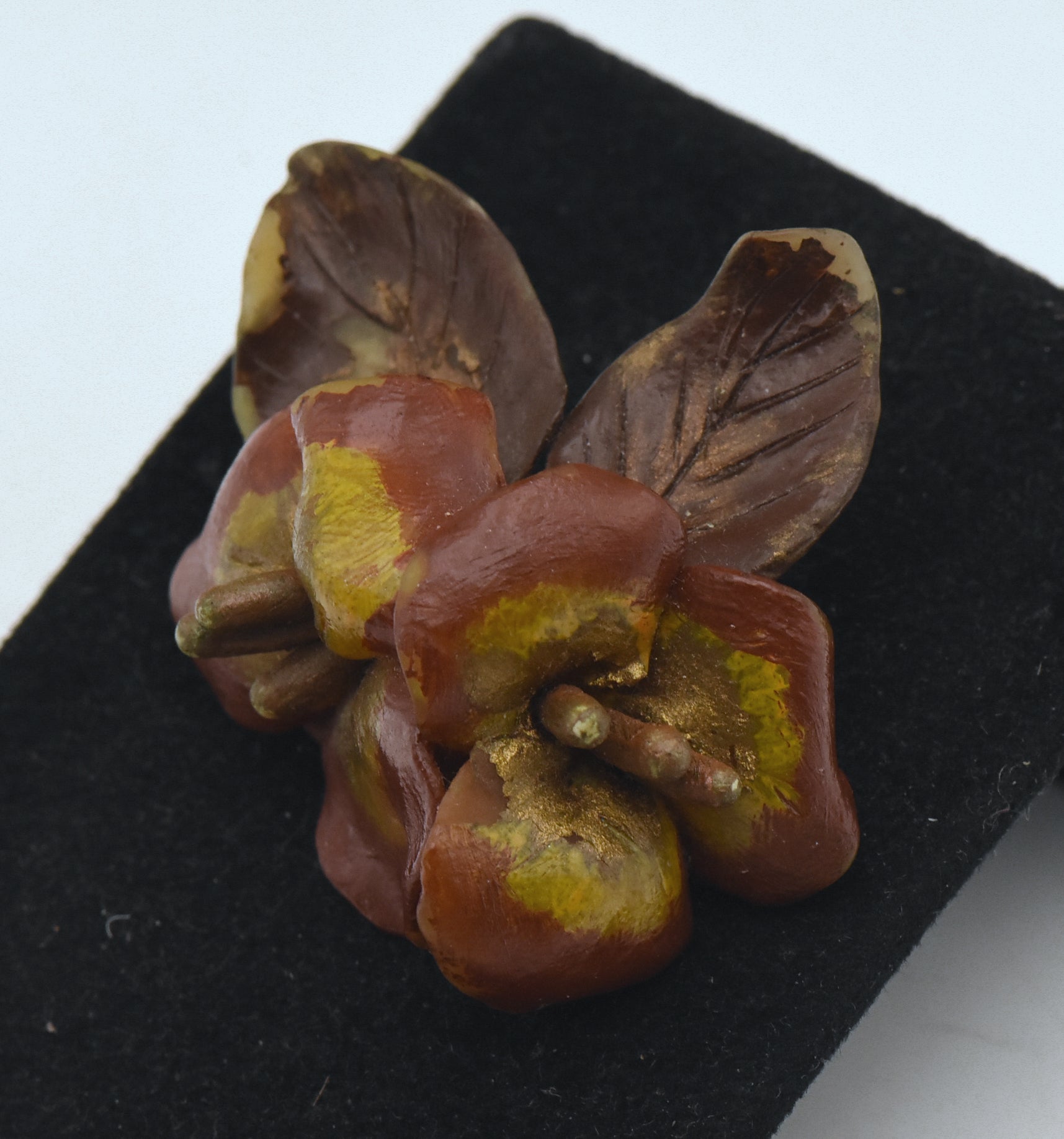 Vintage Hand Painted Plastic Floral Brooch