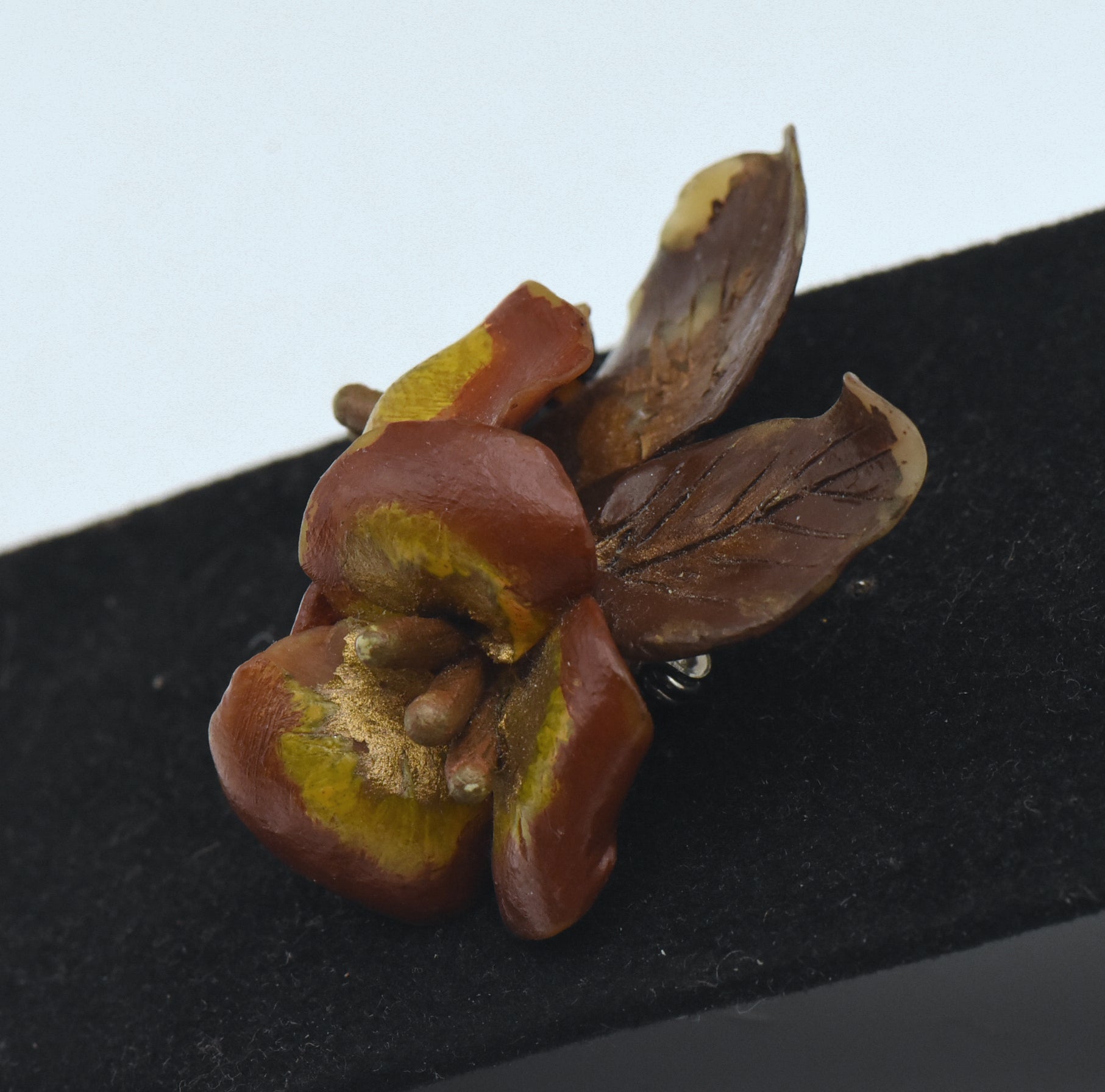 Vintage Hand Painted Plastic Floral Brooch