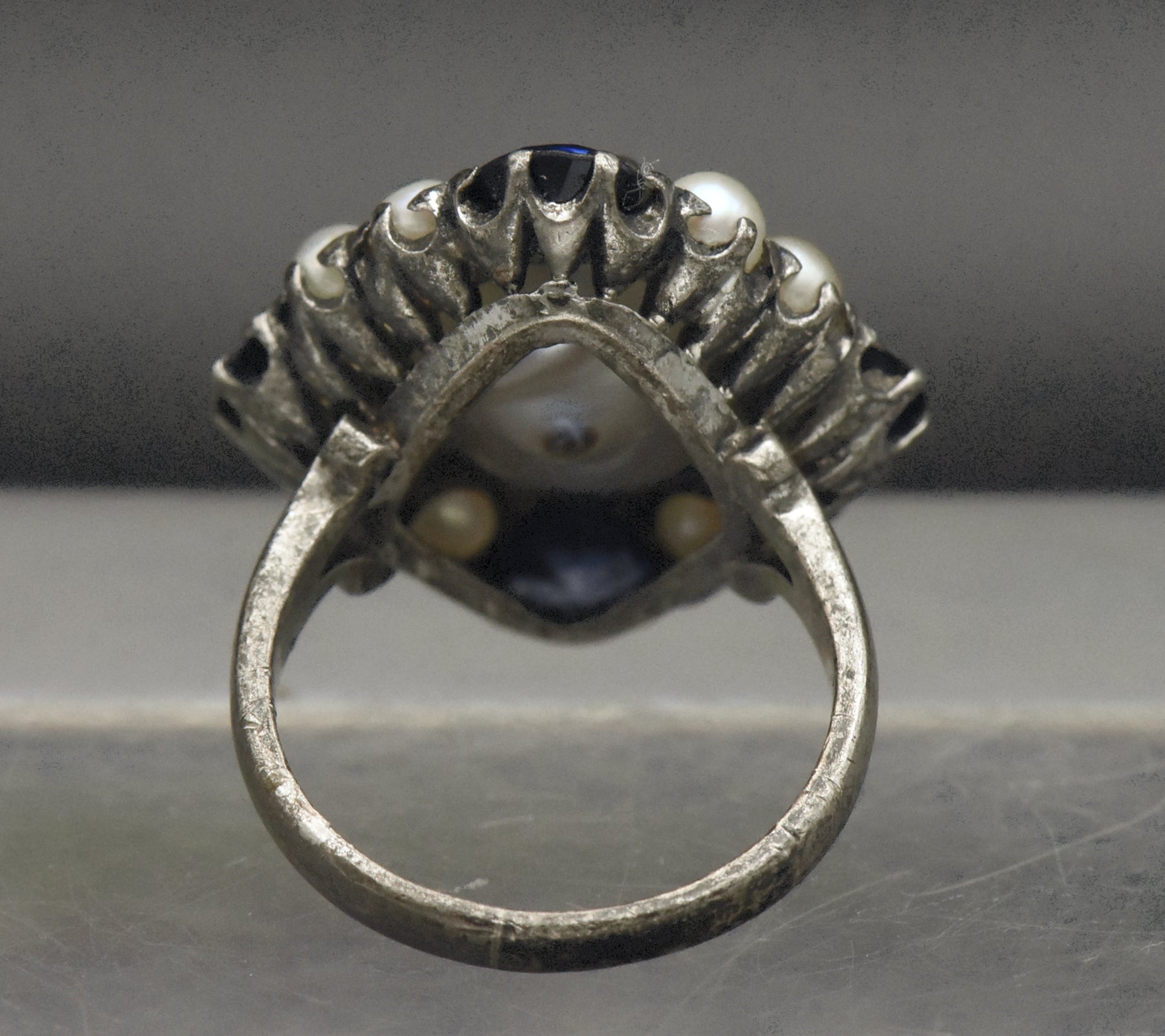 Vintage Culured Pearls and Synthetic Sapphires Sterling Silver Ring - Size 5.5