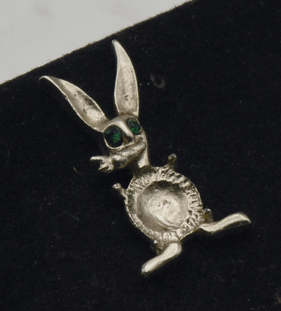 Silver Tone Metal Rabbit Lapel Pin - MISSING STONE