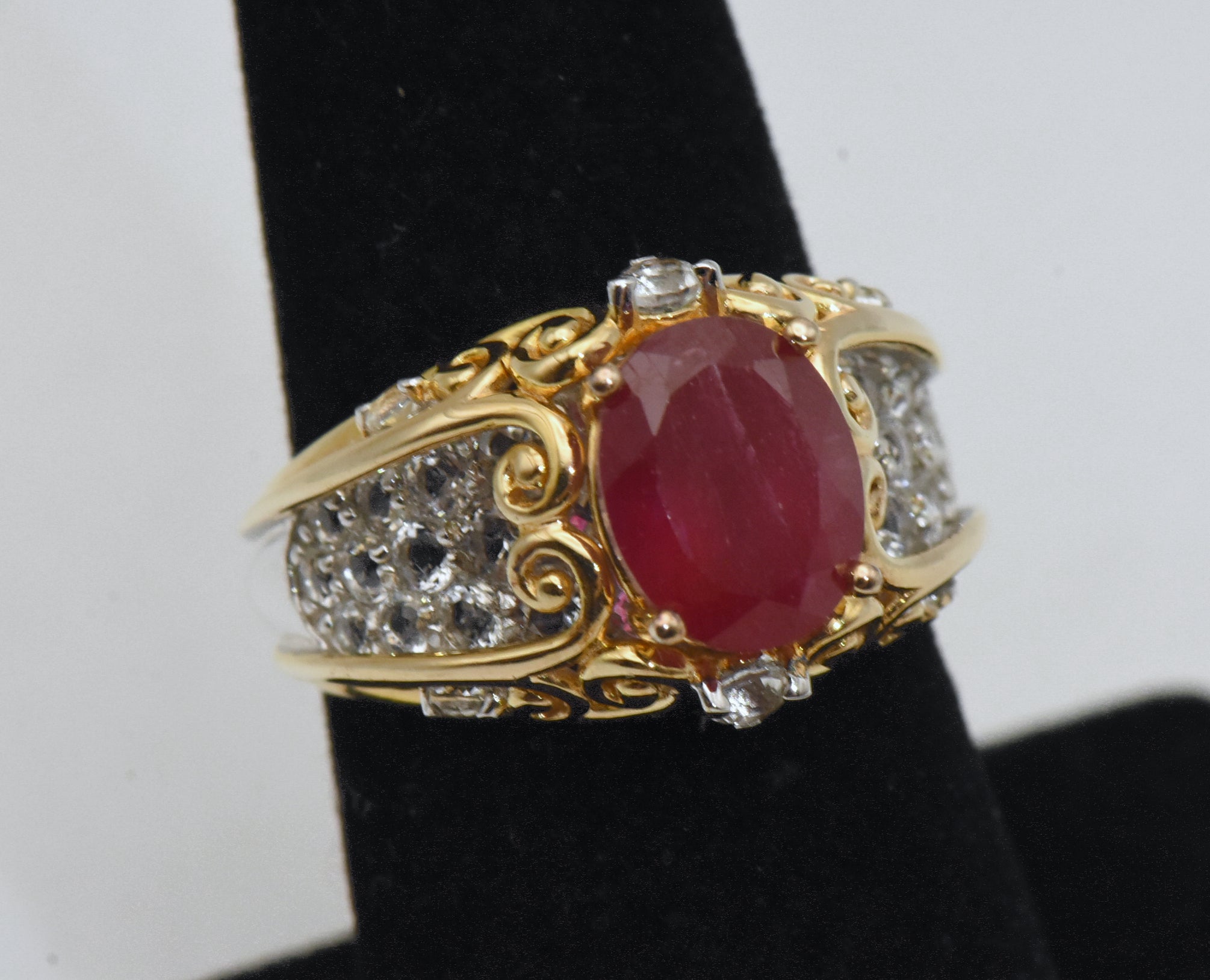 Composite Ruby and Colorless Sapphire Dual Tone Sterling Silver Ring - Size 7