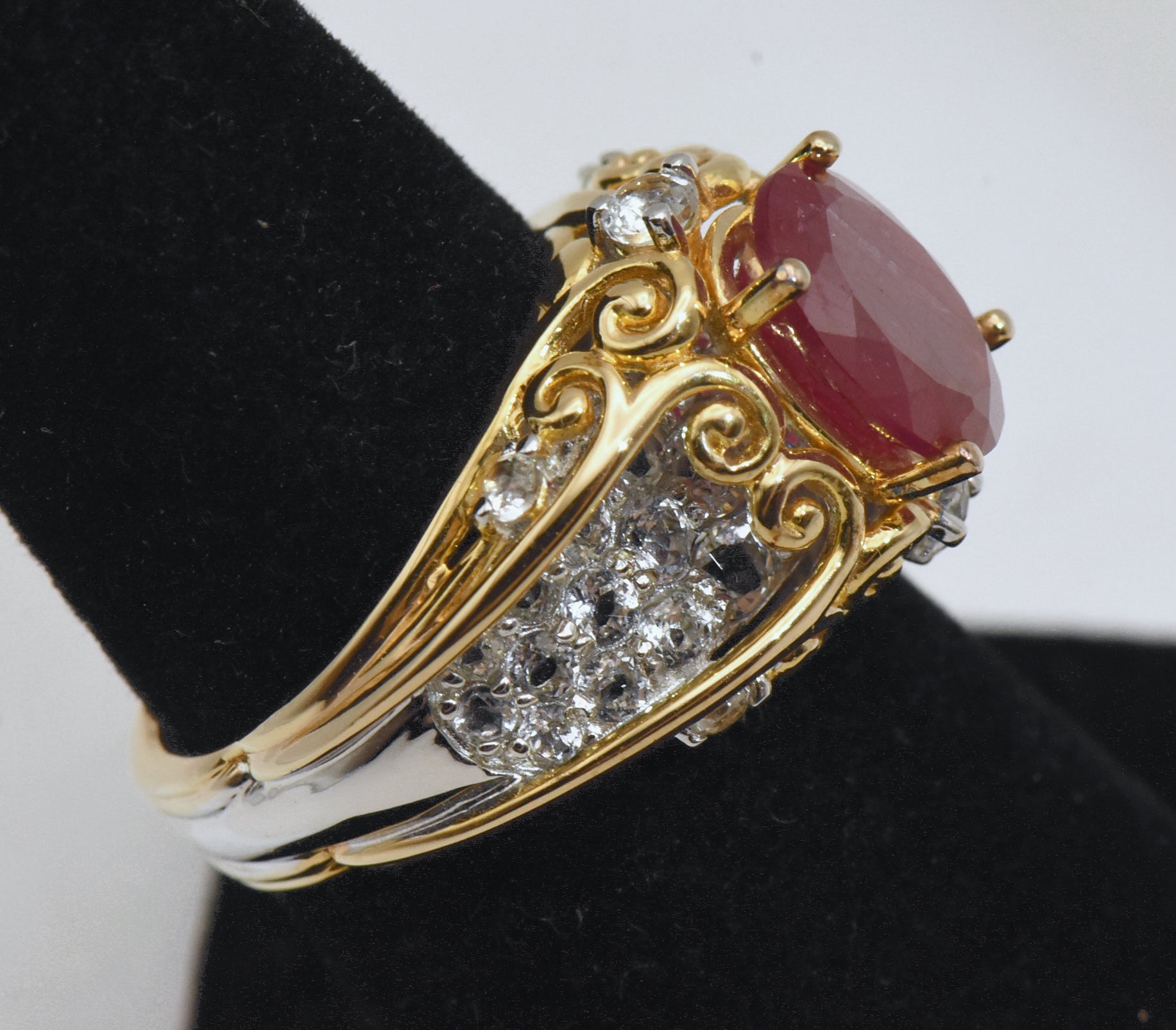 Composite Ruby and Colorless Sapphire Dual Tone Sterling Silver Ring - Size 7