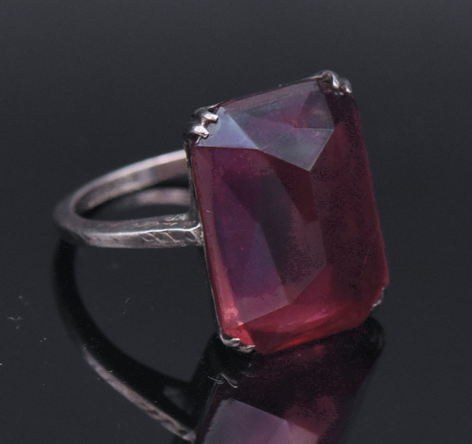 Vintage Sterling Silver Imitation Ruby Ring - Size 5