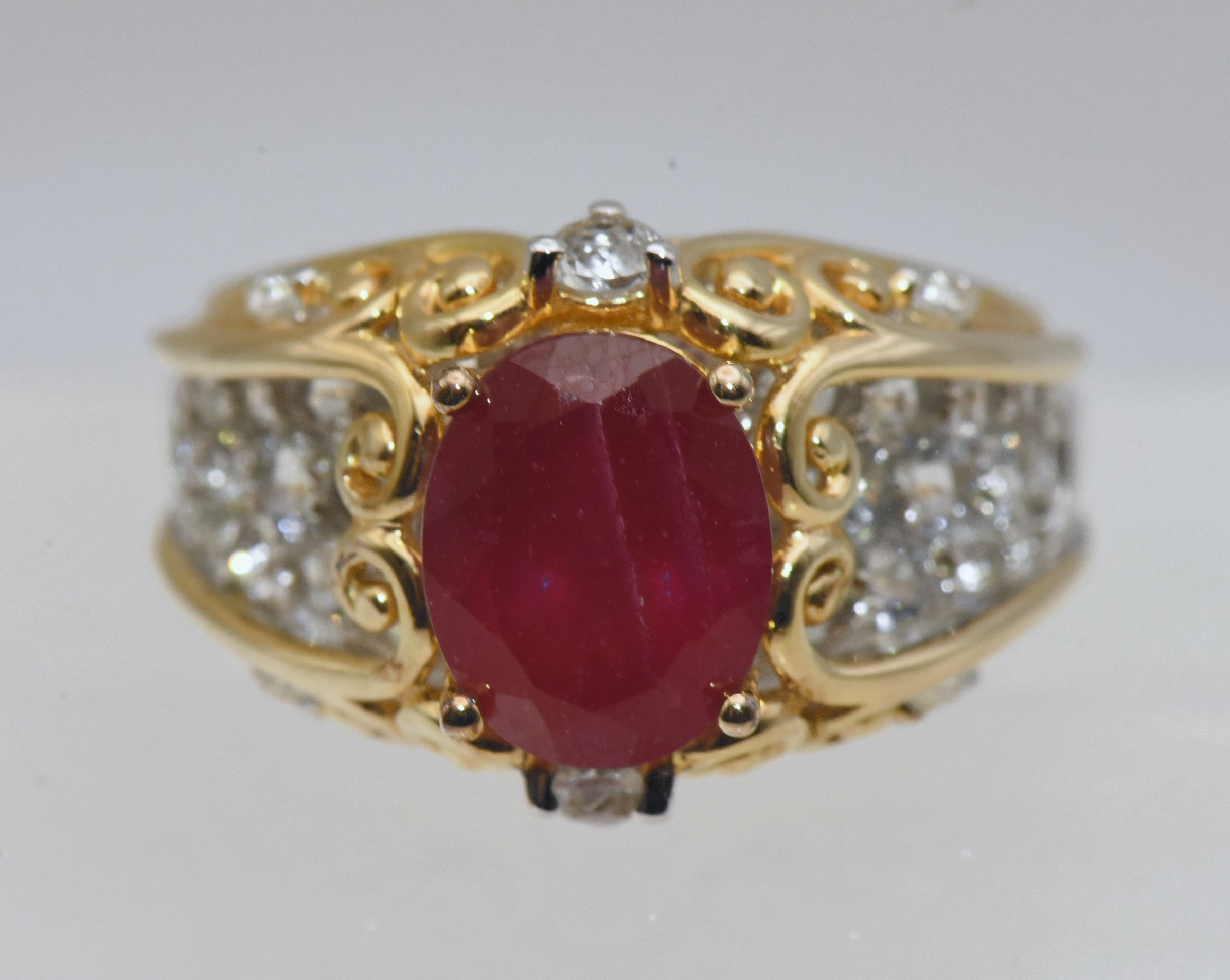 Composite Ruby and Colorless Sapphire Dual Tone Sterling Silver Ring - Size 7