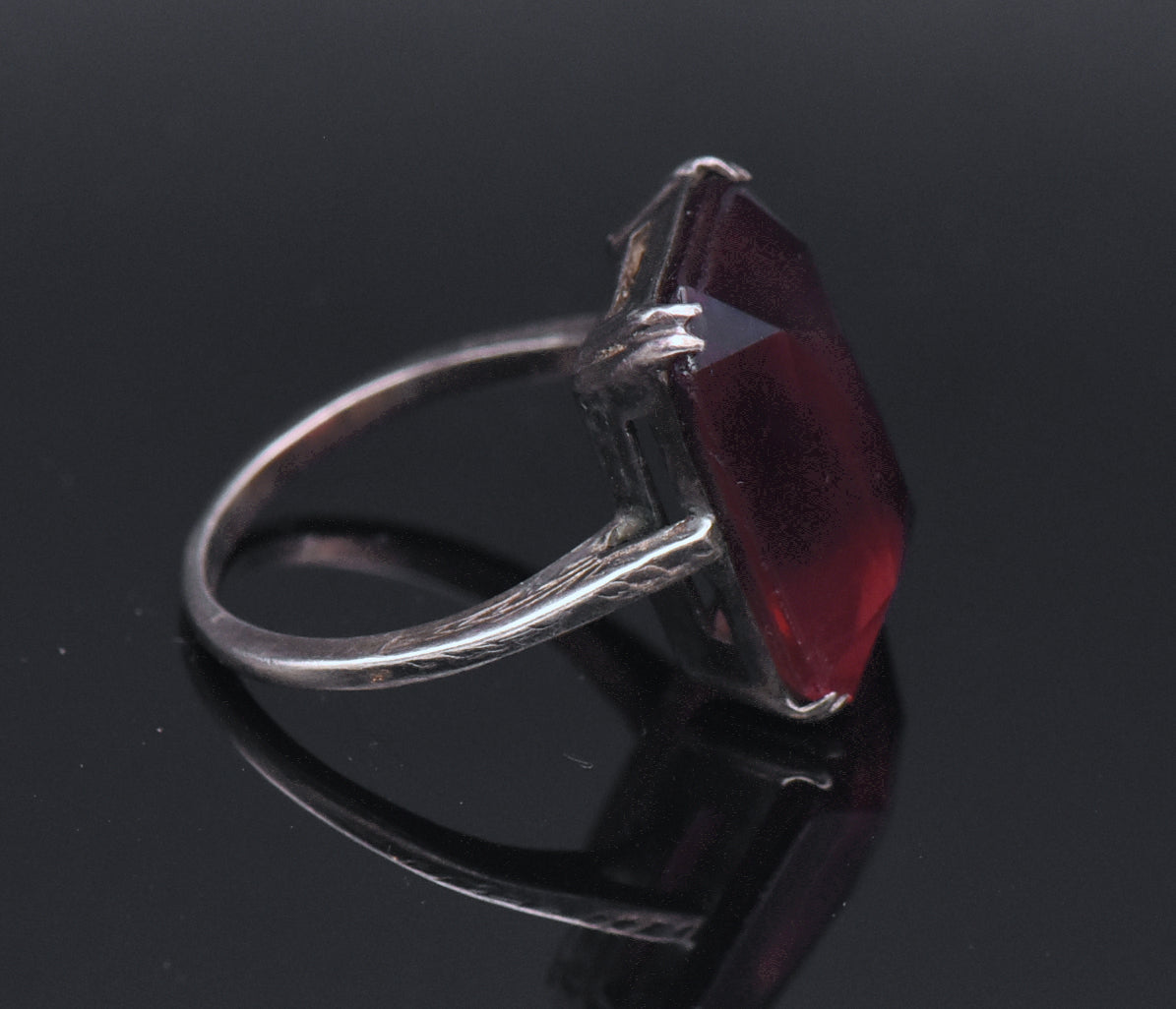 Vintage Sterling Silver Imitation Ruby Ring - Size 5