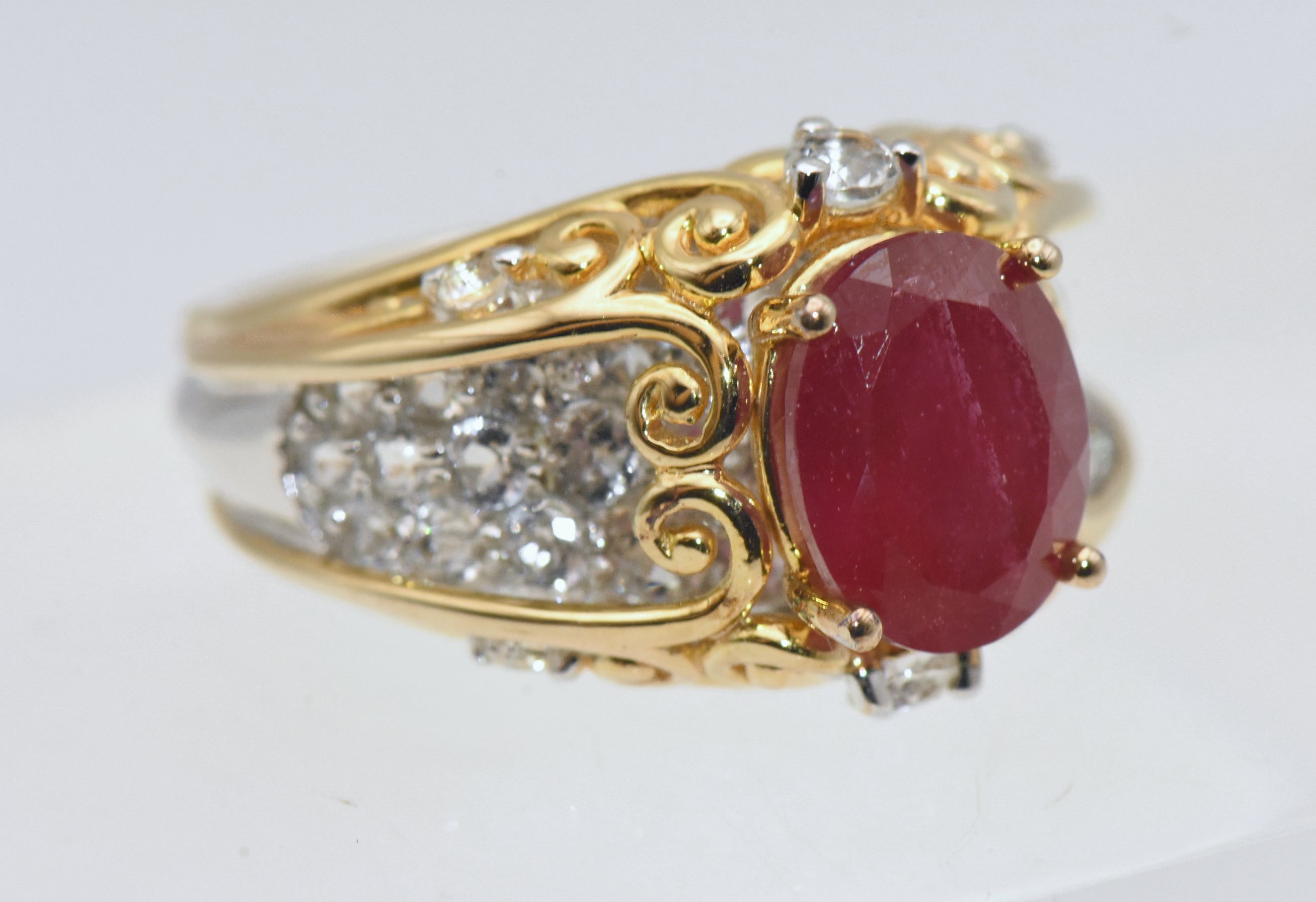 Composite Ruby and Colorless Sapphire Dual Tone Sterling Silver Ring - Size 7