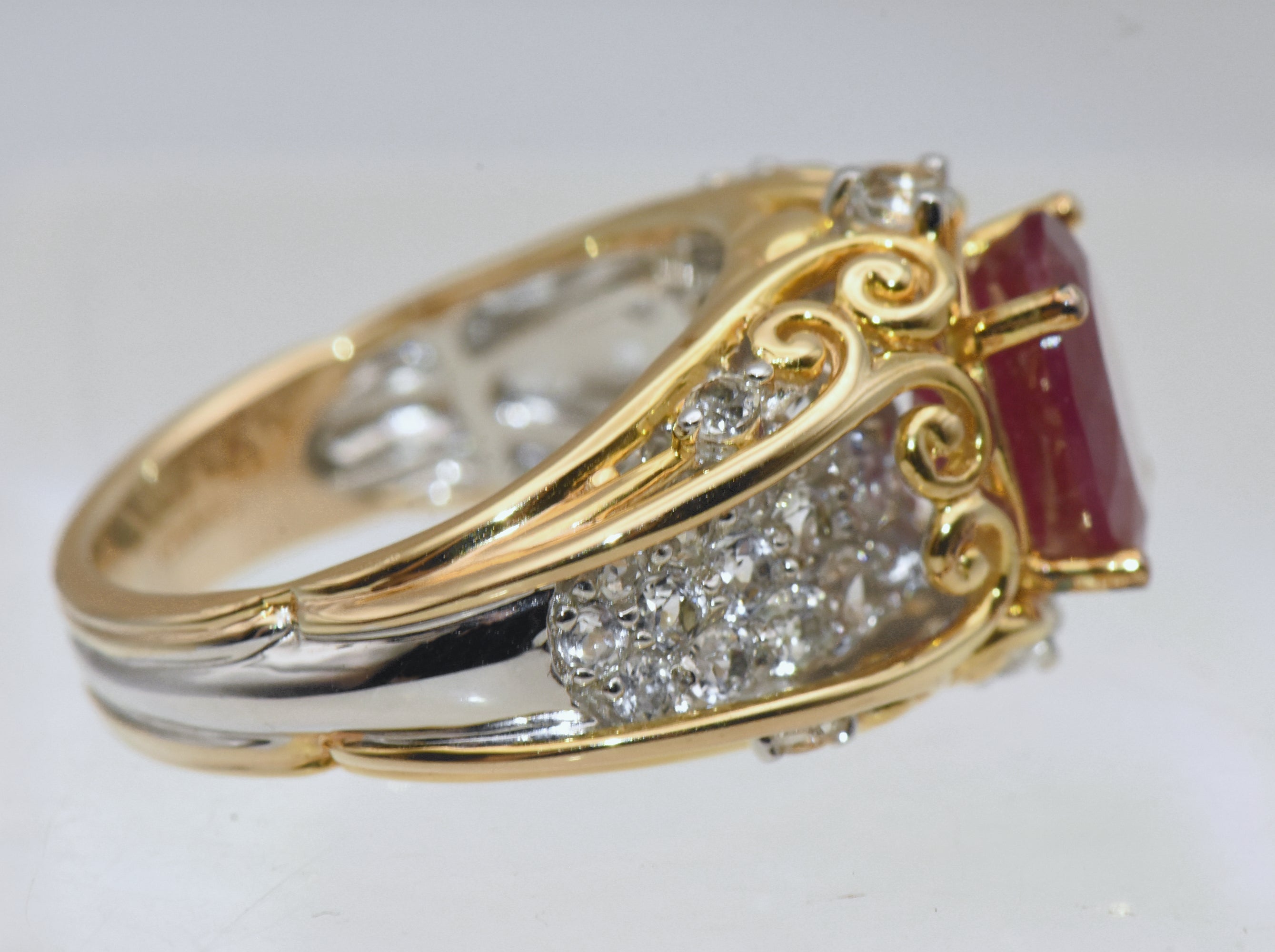 Composite Ruby and Colorless Sapphire Dual Tone Sterling Silver Ring - Size 7