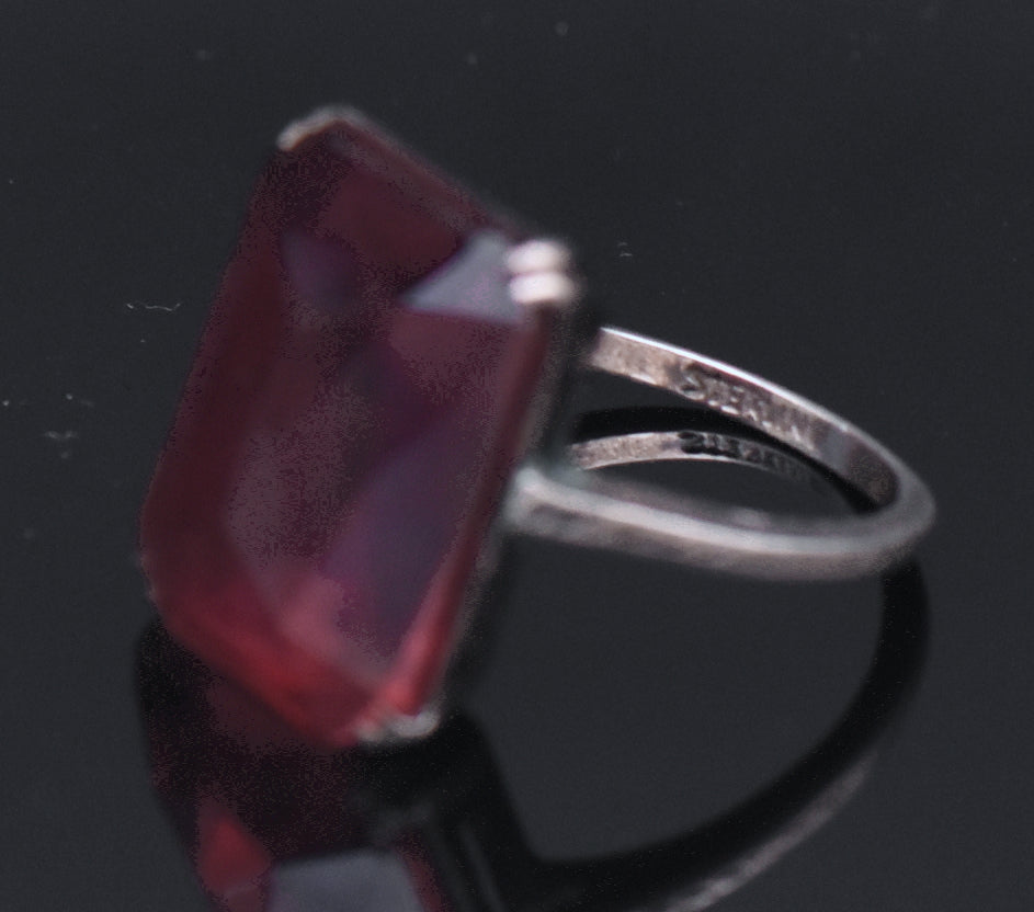 Vintage Sterling Silver Imitation Ruby Ring - Size 5