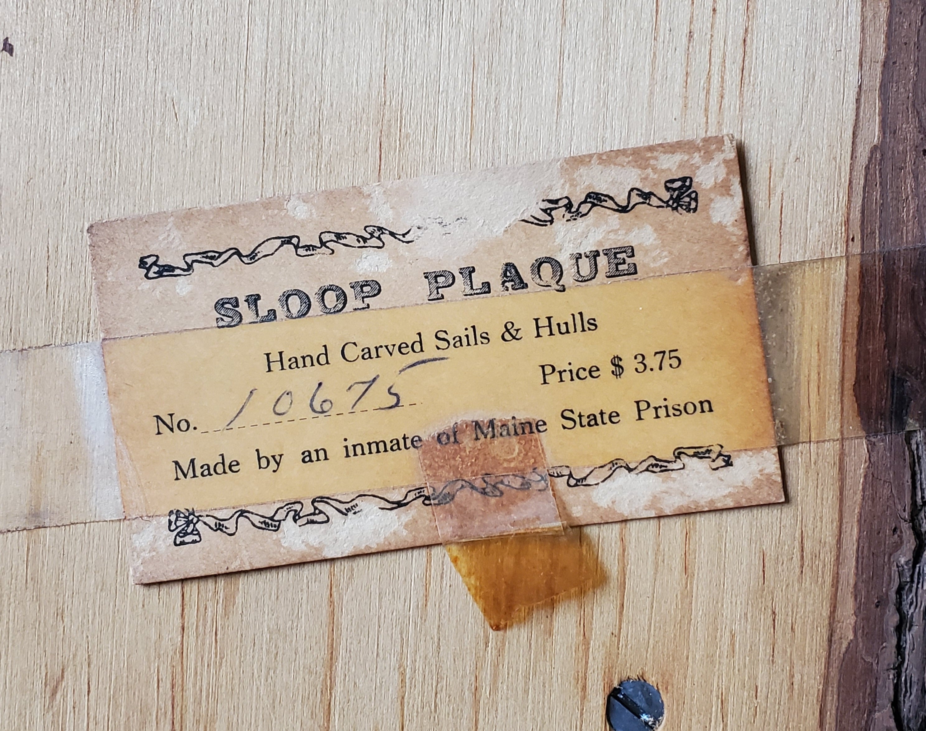 Vintage Handmade Prison Inmate Folk Art Carved Wood Sailboat Plaque