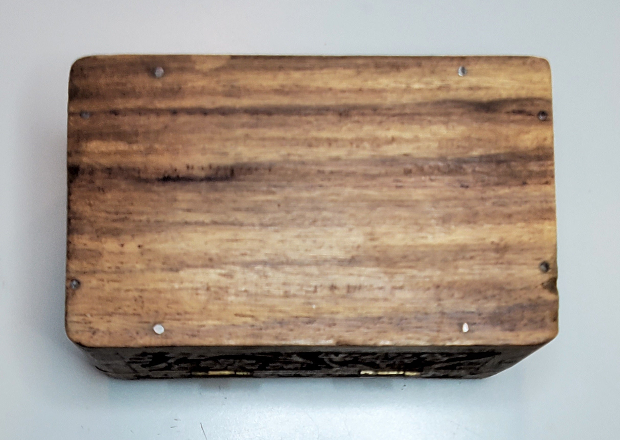 Vintage Carved Wood and Bone Inlay Jewelry Box