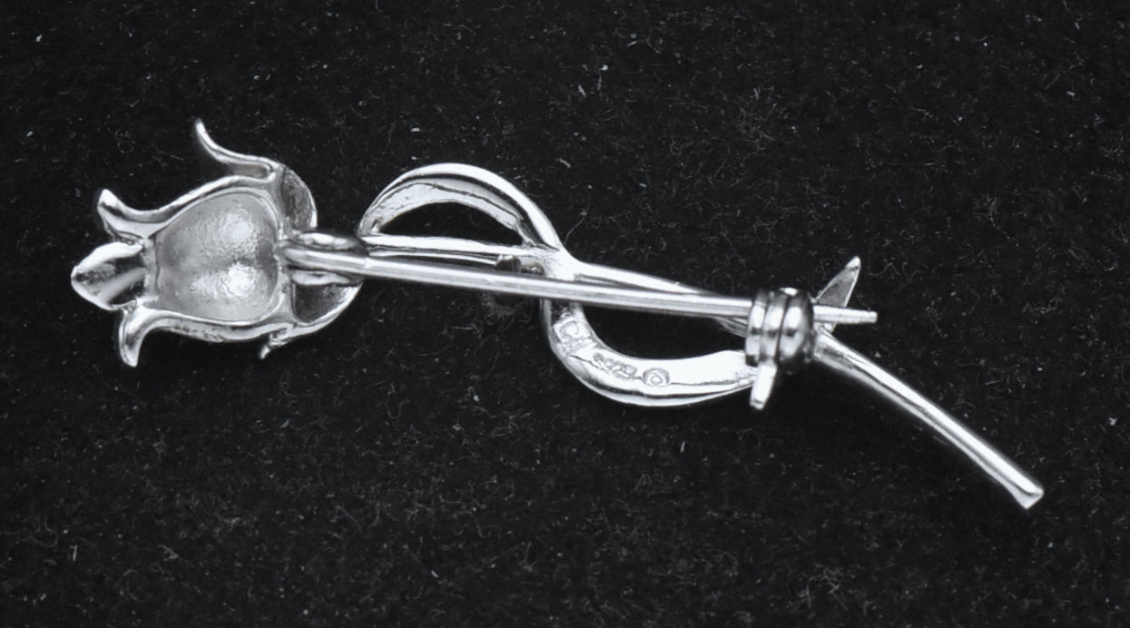 Vintage Sterling Silver Long Stem Rose Brooch