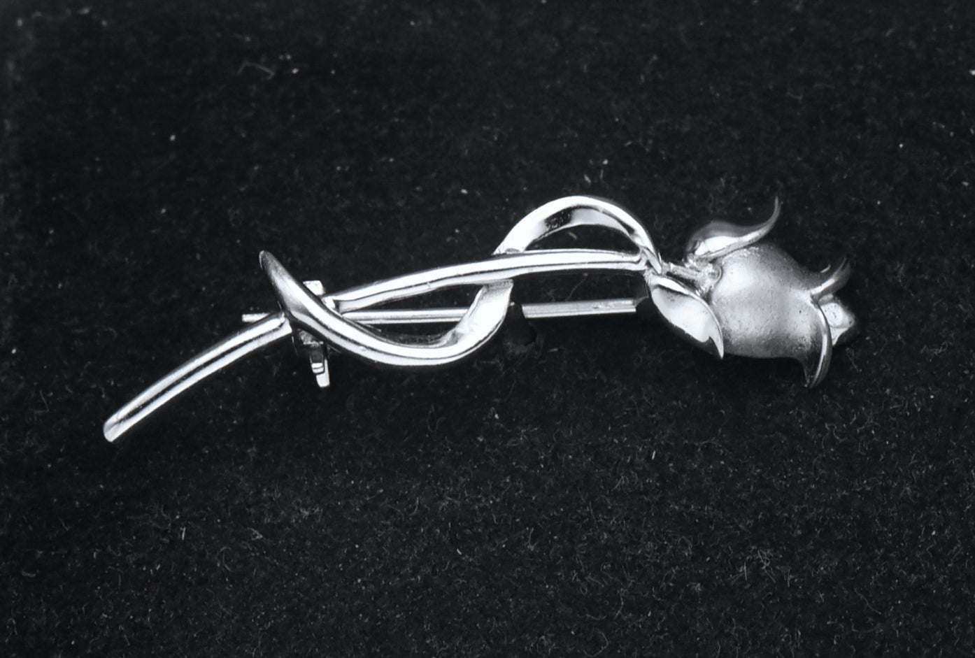Vintage Sterling Silver Long Stem Rose Brooch