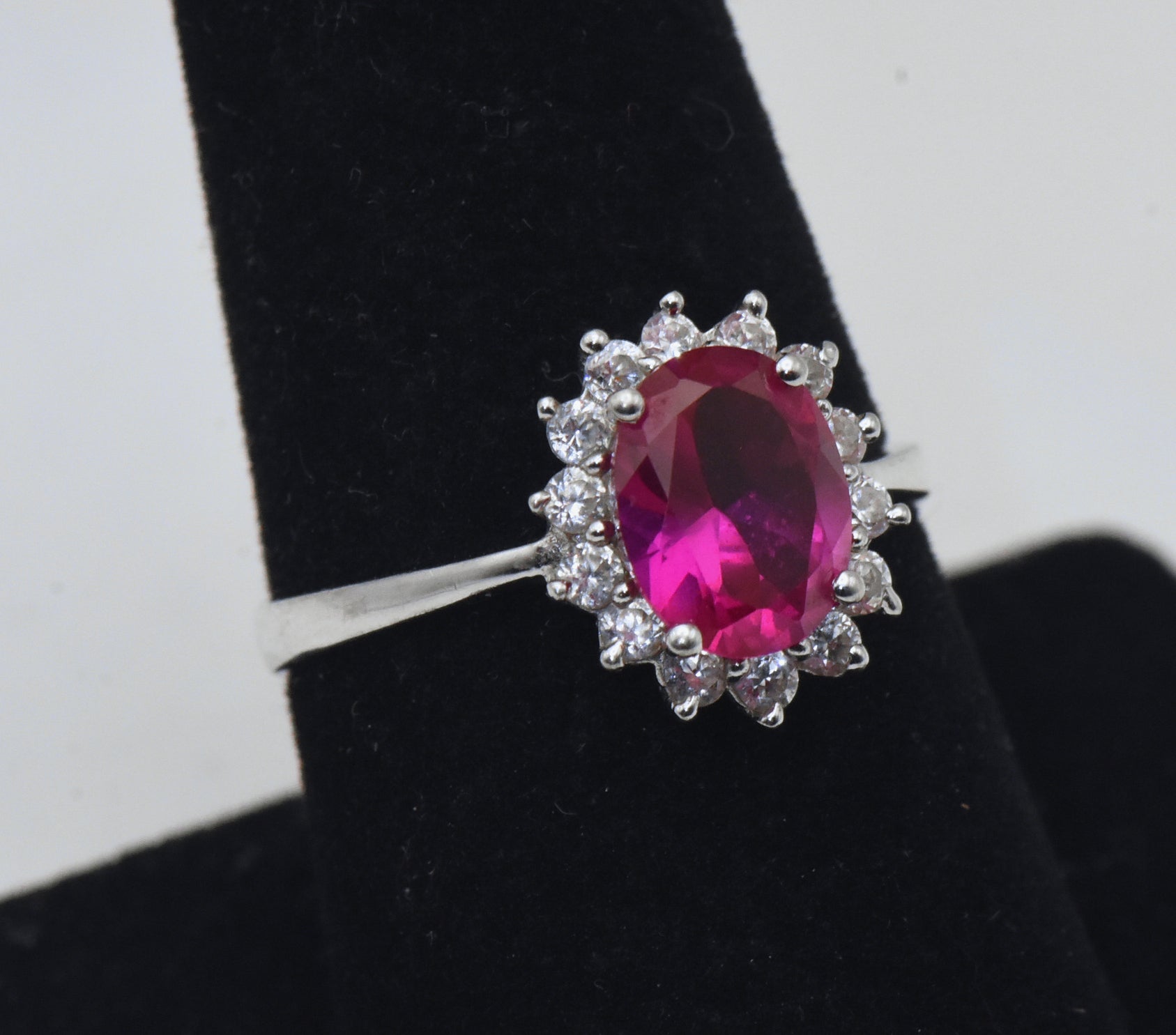 Stauer - Vintage Synthetic Ruby and Rhinestone Sterling Silver Ring - Size 8.25