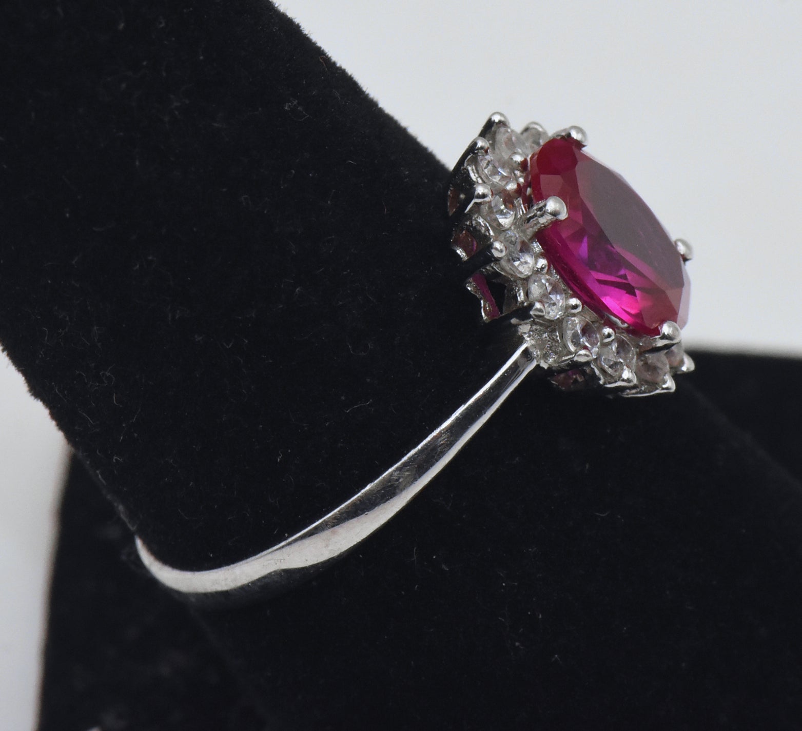 Stauer - Vintage Synthetic Ruby and Rhinestone Sterling Silver Ring - Size 8.25