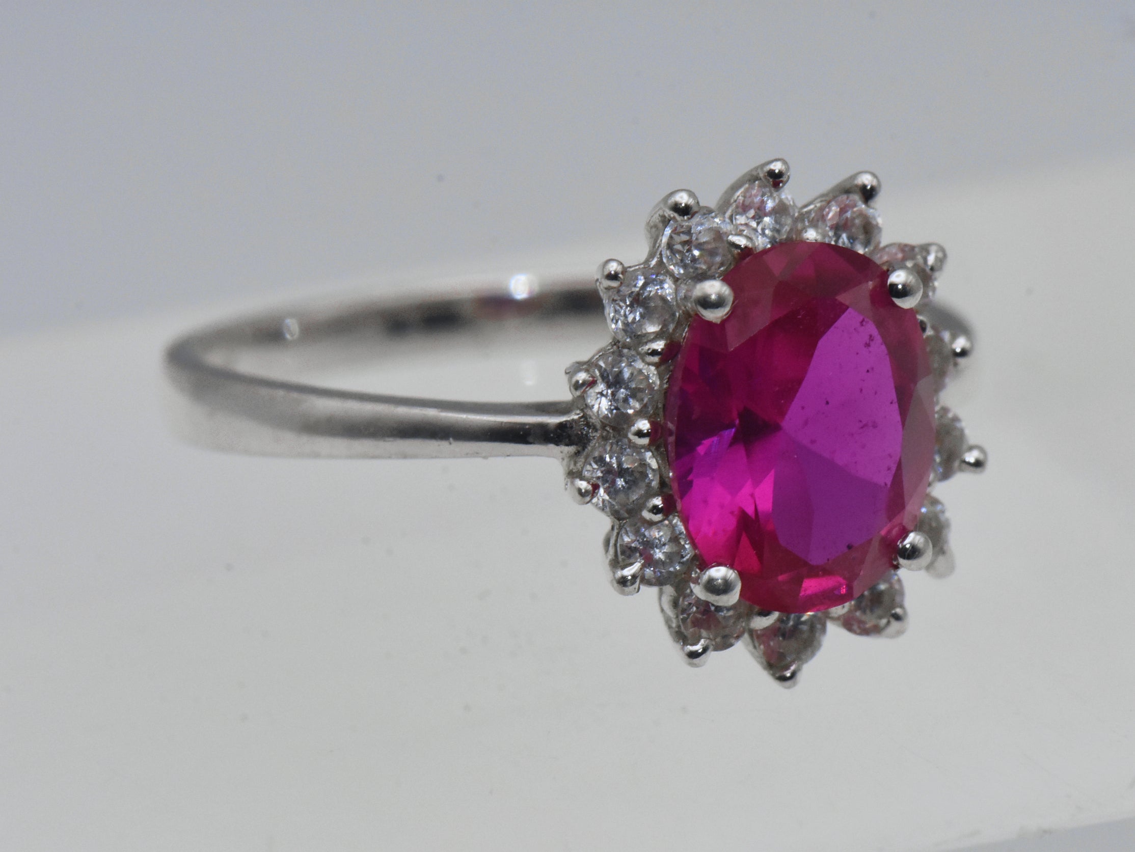 Stauer - Vintage Synthetic Ruby and Rhinestone Sterling Silver Ring - Size 8.25