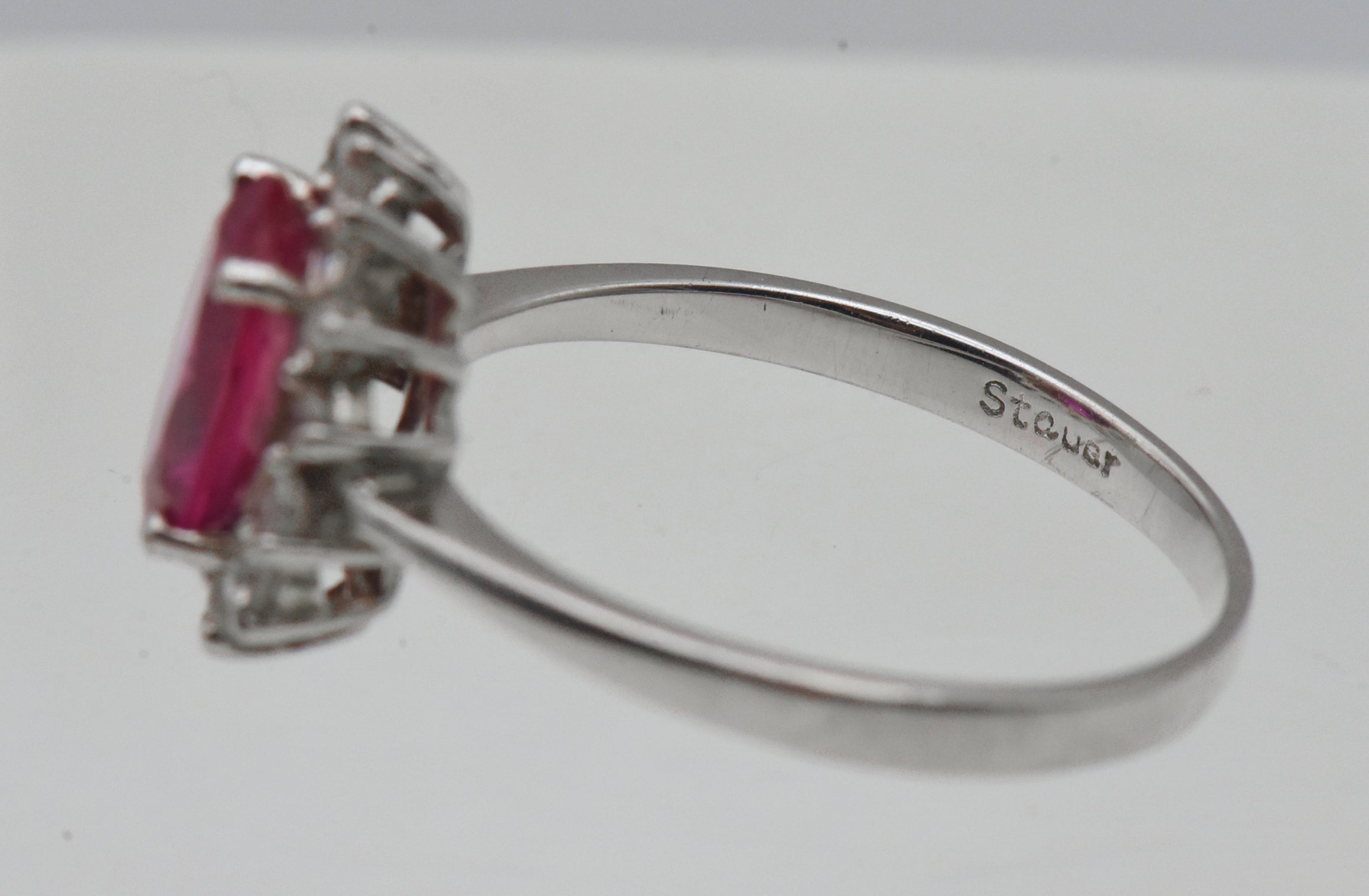 Stauer - Vintage Synthetic Ruby and Rhinestone Sterling Silver Ring - Size 8.25