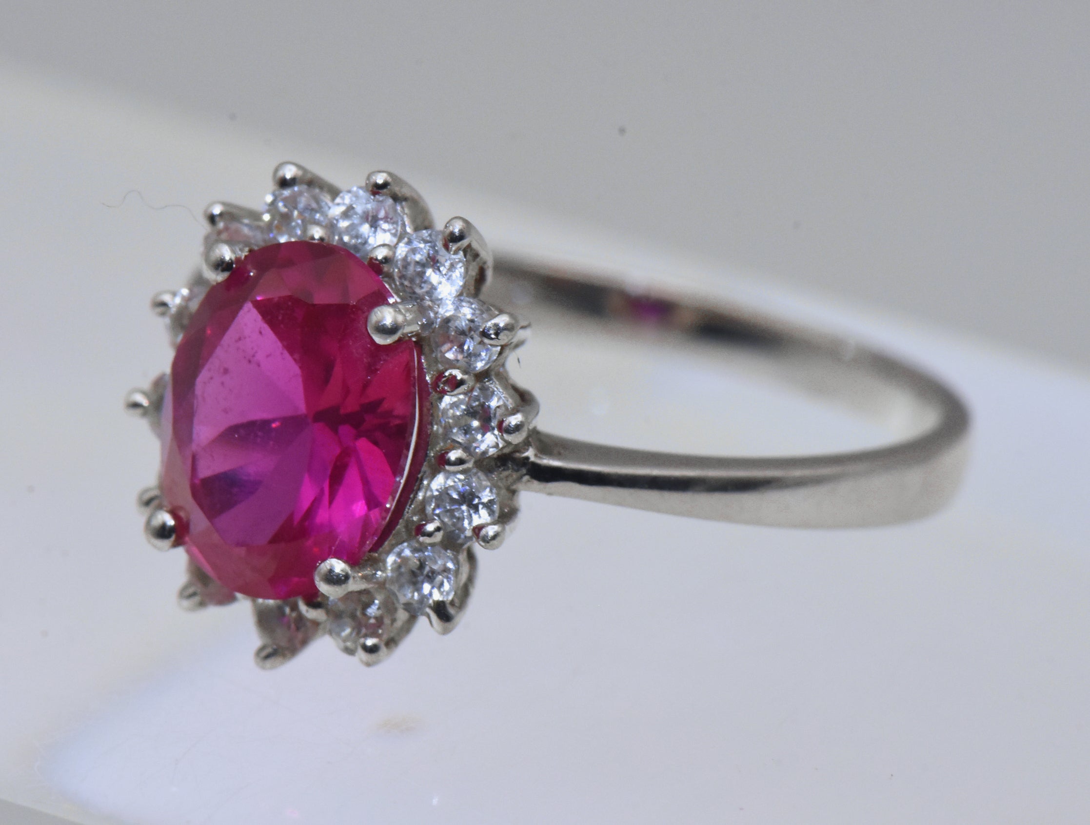 Stauer - Vintage Synthetic Ruby and Rhinestone Sterling Silver Ring - Size 8.25