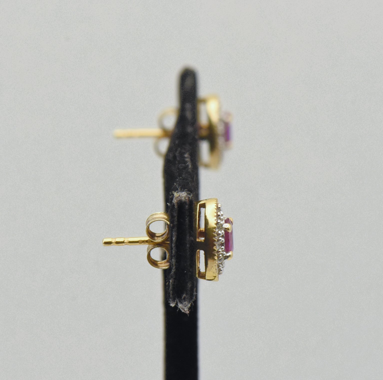 Vintage Synthetic Ruby and Topaz Gold Tone Sterling Silver Stud Earrings