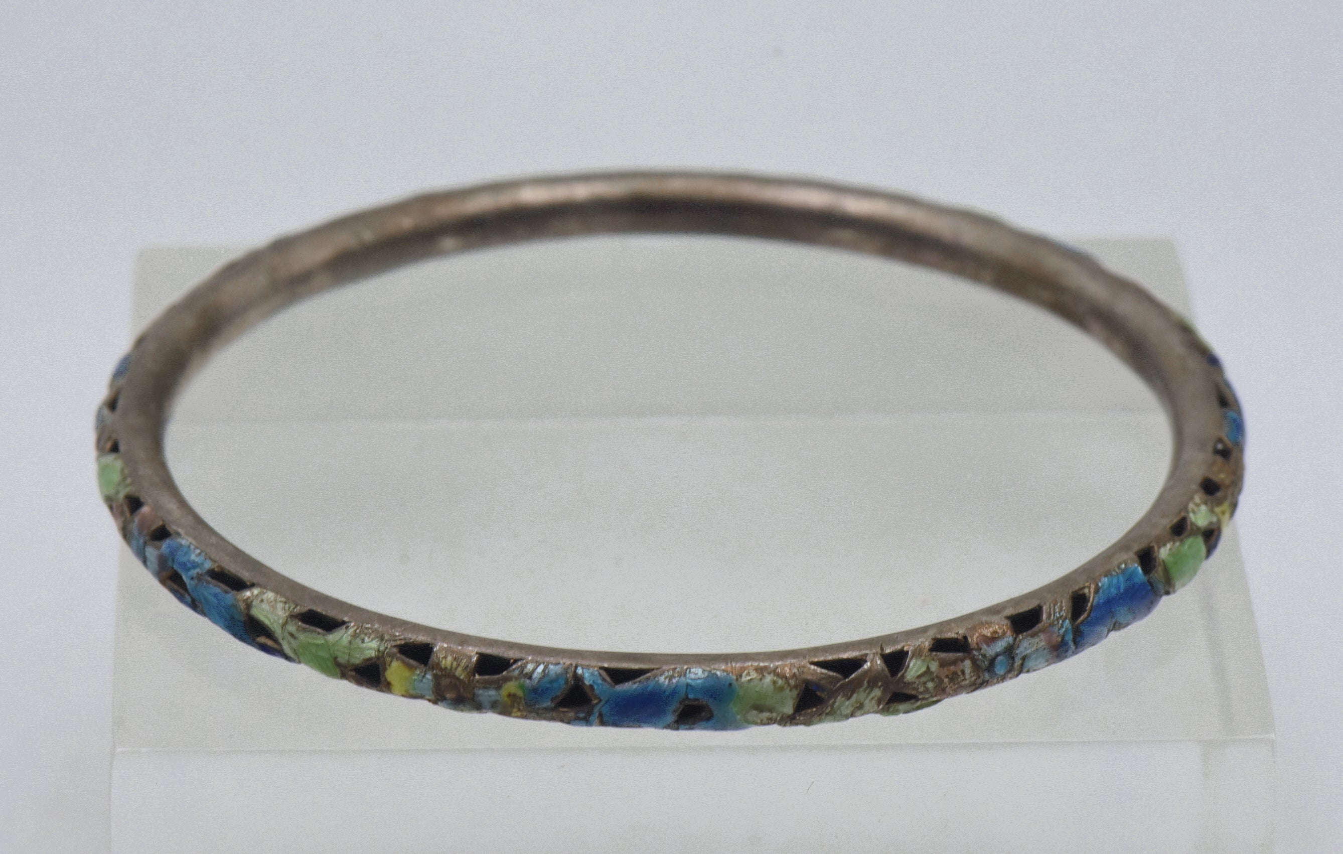 Vintage Silver Enameled Bangle Bracelet