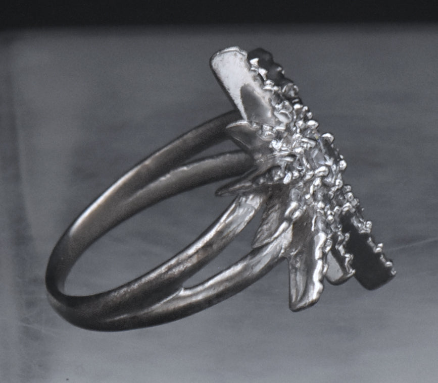 Sterling Silver Starburst Design Cubic Zirconia Ring - Size 6.25