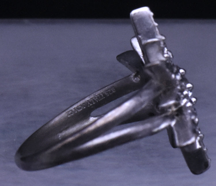 Sterling Silver Starburst Design Cubic Zirconia Ring - Size 6.25