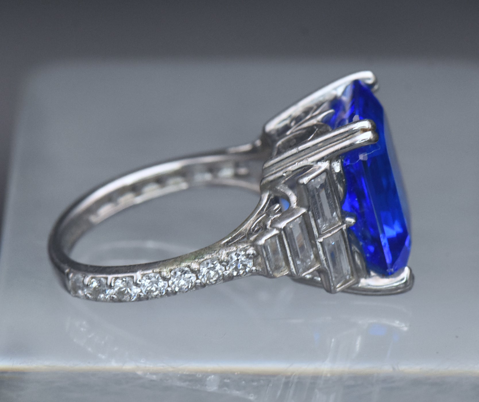 Vintage Synthetic Blue Spinel and CZ Sterling Silver Ring - Size 6.25
