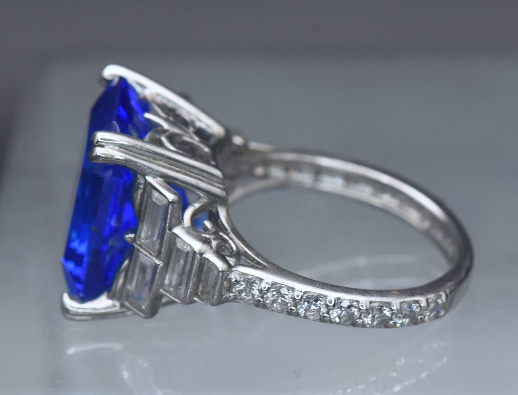 Vintage Synthetic Blue Spinel and CZ Sterling Silver Ring - Size 6.25