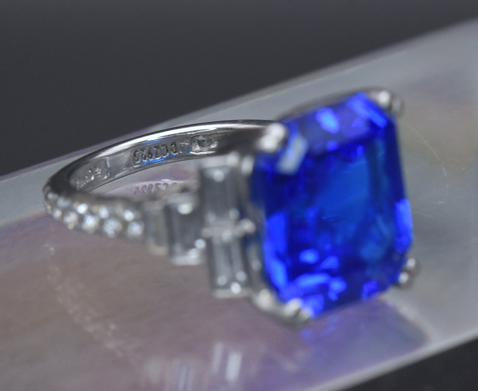 Vintage Synthetic Blue Spinel and CZ Sterling Silver Ring - Size 6.25