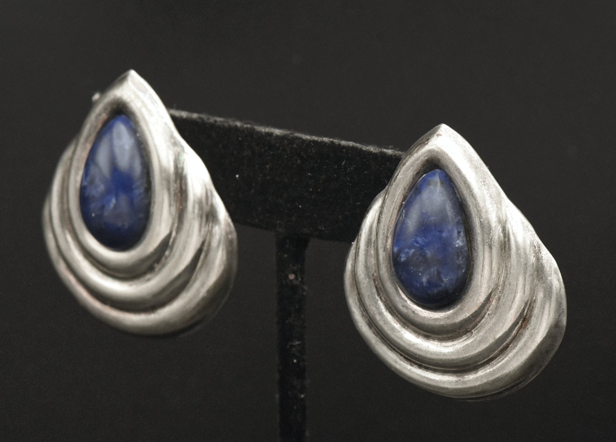 Vintage Handmade Sodalite Sterling Silver Earrings