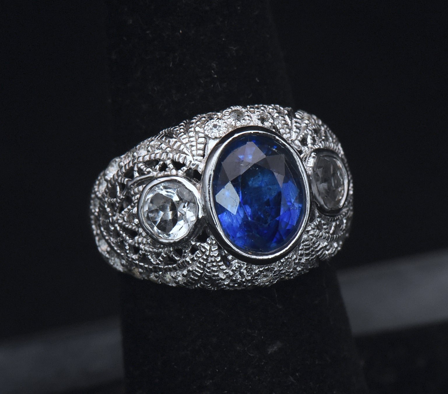 Vintage Sapphire and Topaz Sterling Silver Ring - Size 6