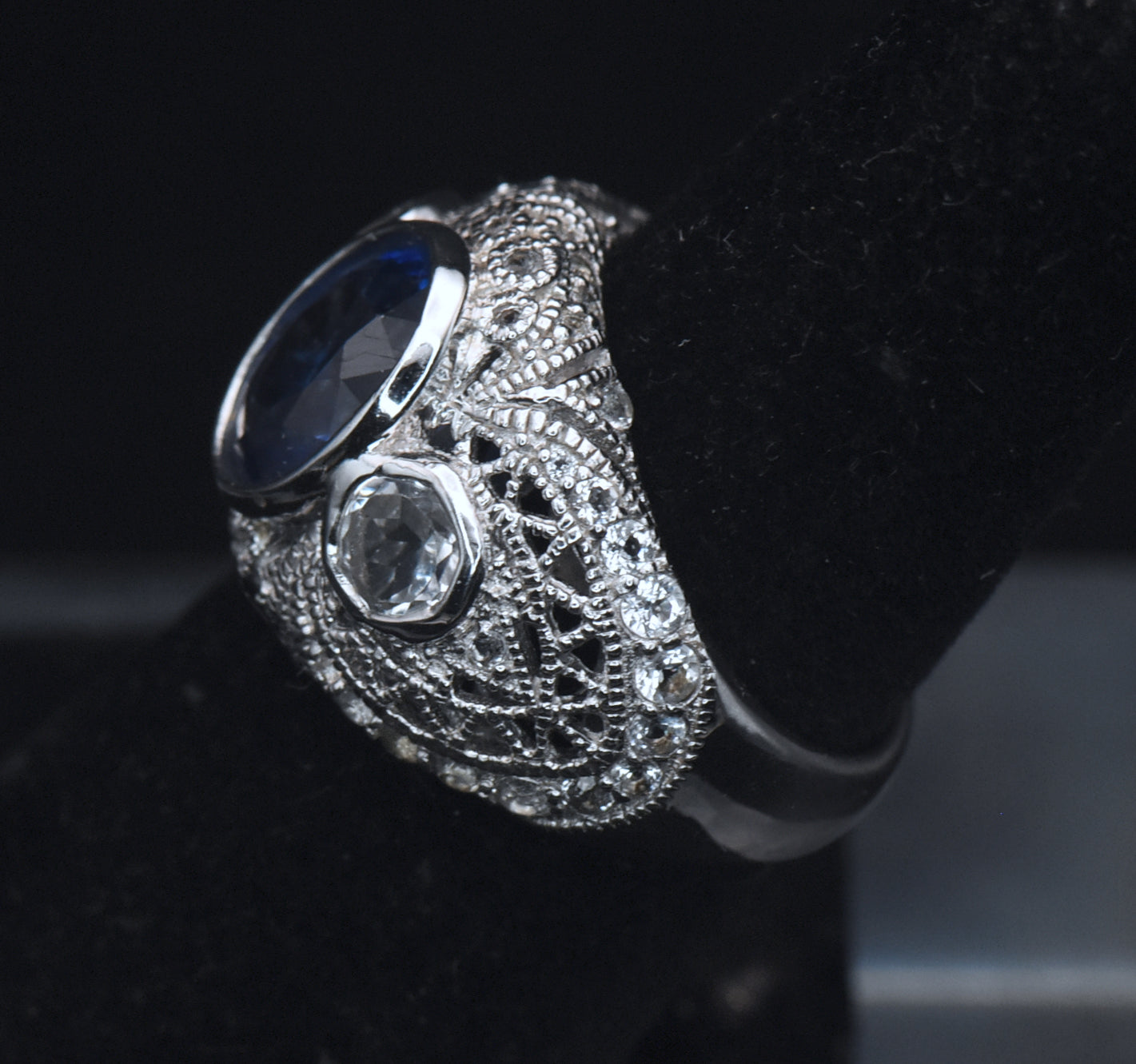 Vintage Sapphire and Topaz Sterling Silver Ring - Size 6