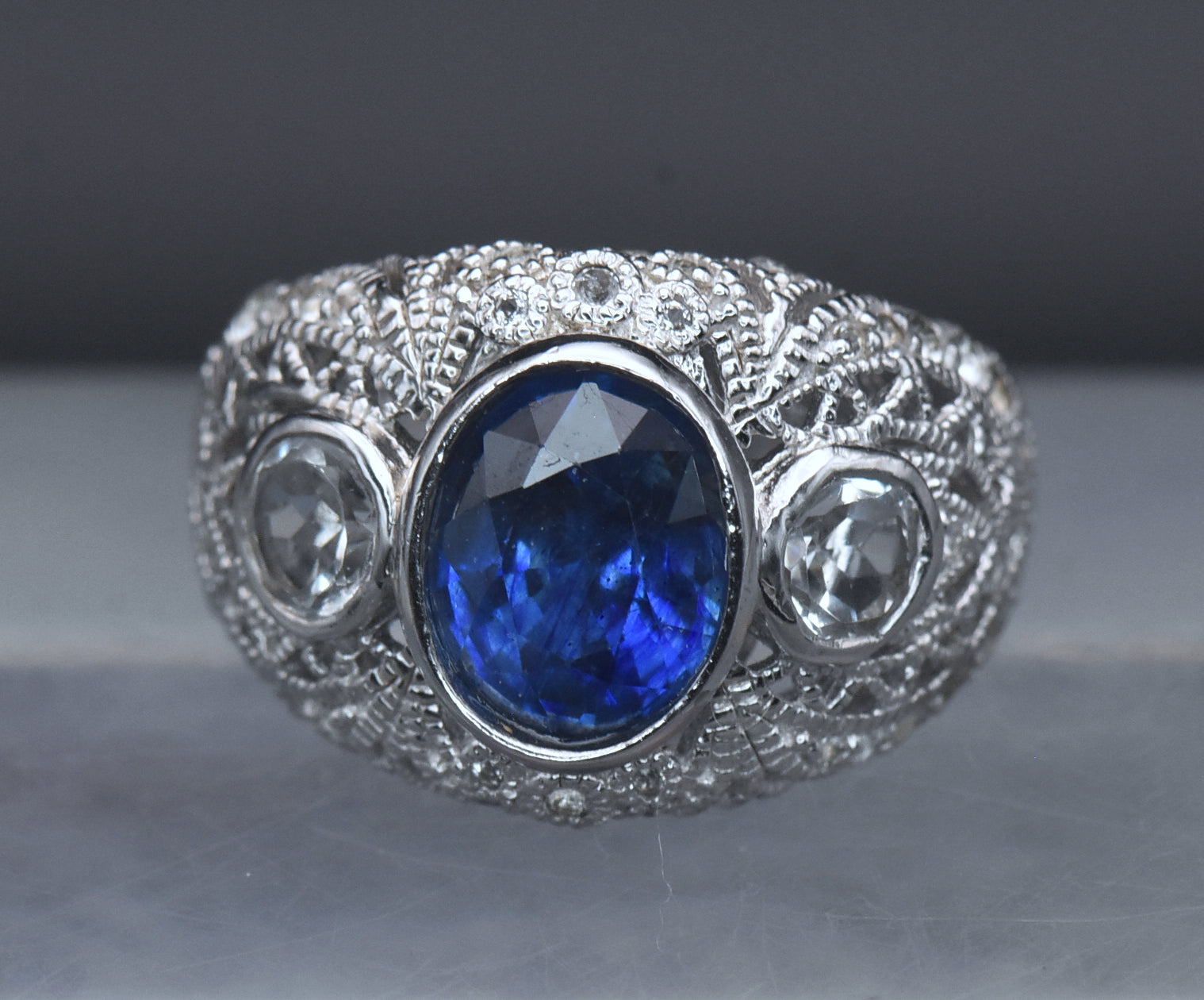 Vintage Sapphire and Topaz Sterling Silver Ring - Size 6