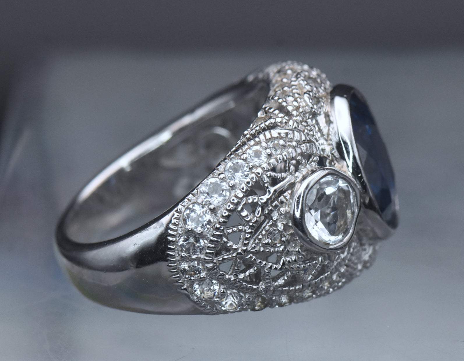 Vintage Sapphire and Topaz Sterling Silver Ring - Size 6