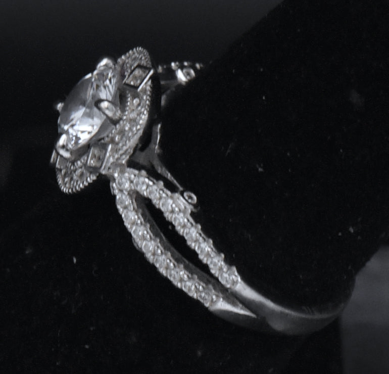 Sterling Silver Cubic Zirconia Halo Ring - Size 6