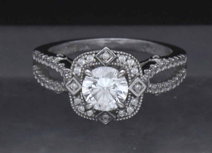 Sterling Silver Cubic Zirconia Halo Ring - Size 6