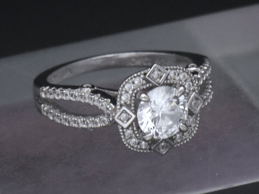 Sterling Silver Cubic Zirconia Halo Ring - Size 6