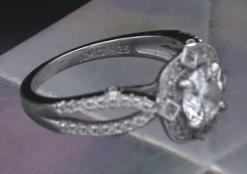 Sterling Silver Cubic Zirconia Halo Ring - Size 6