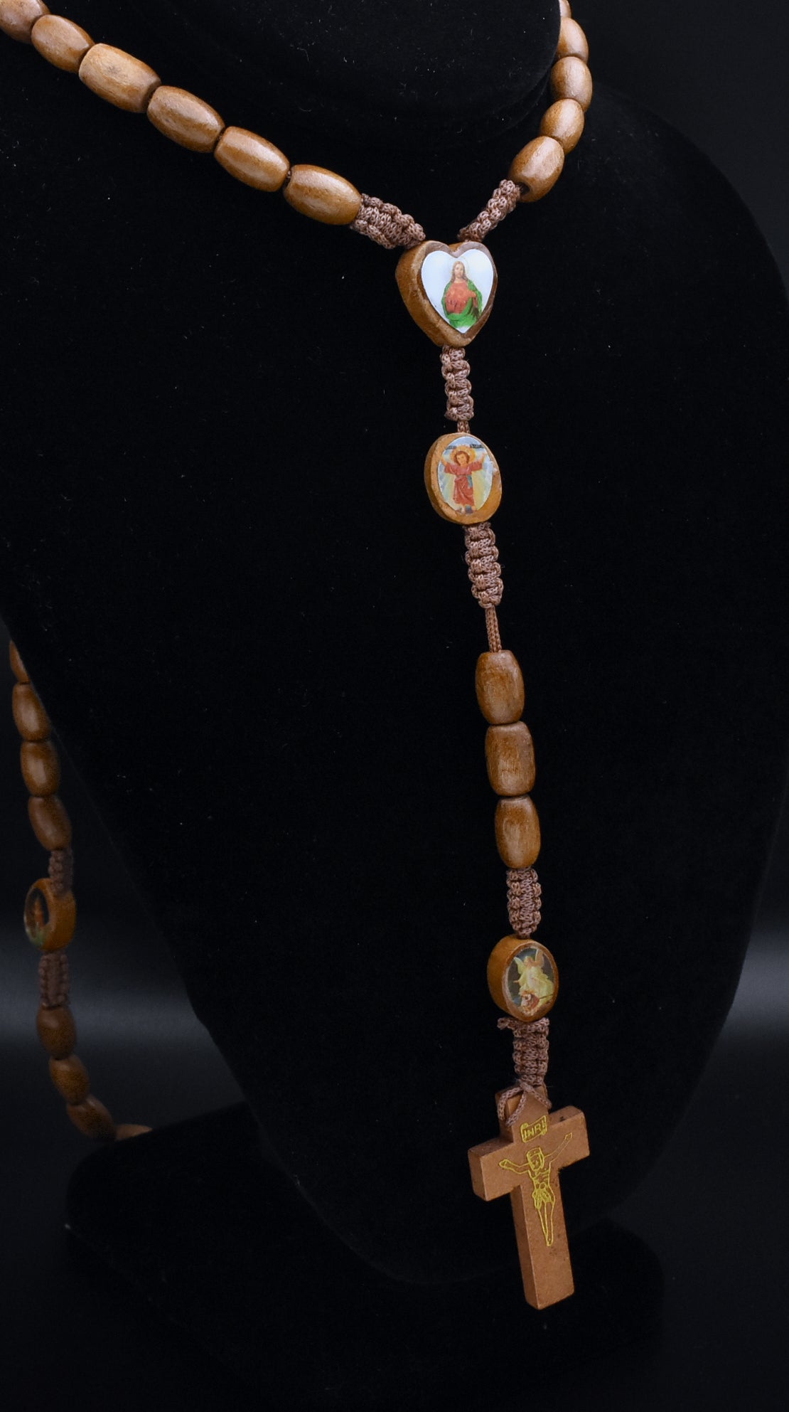 Vintage Wood Rosary Necklace - 32"