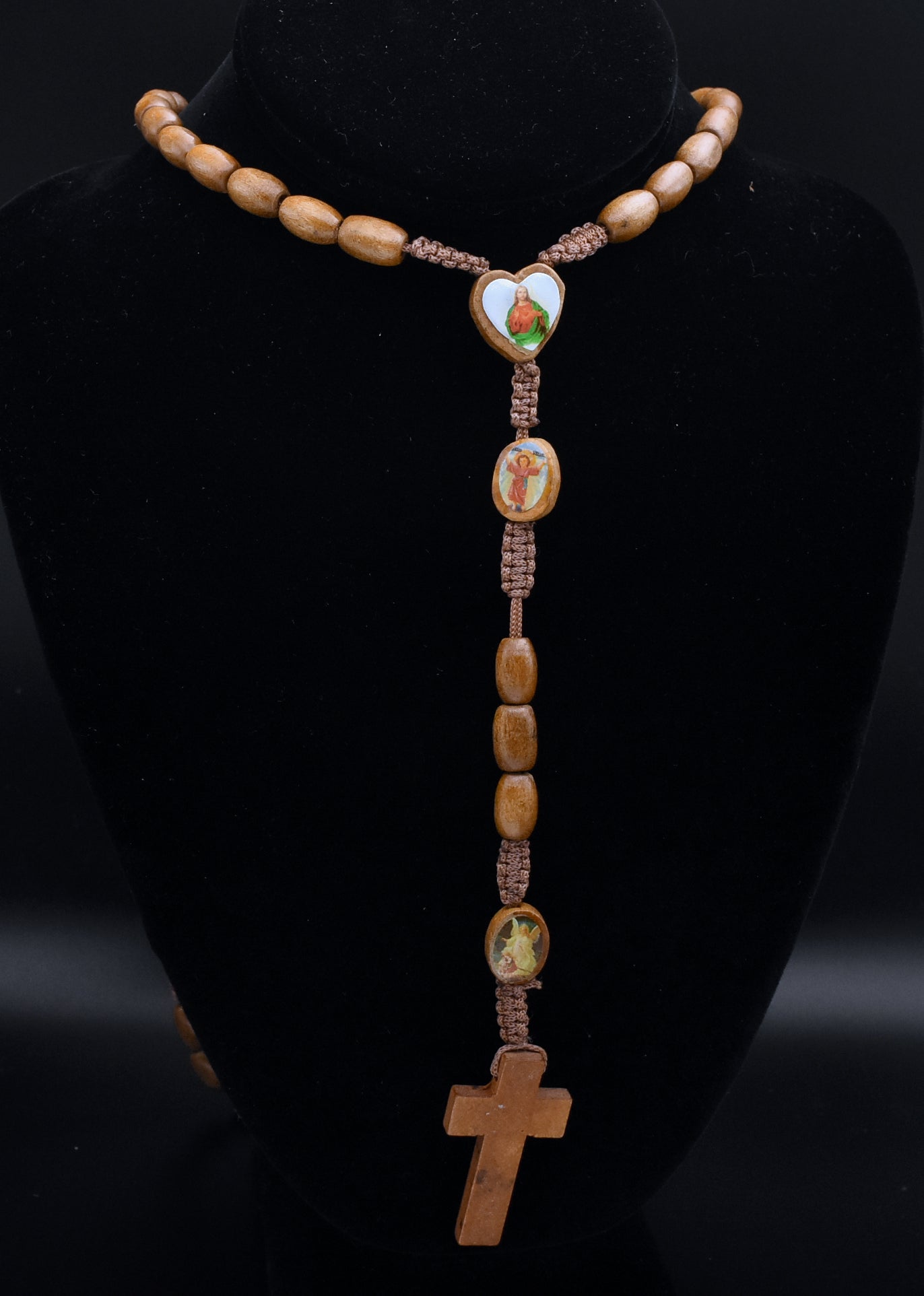 Vintage Wood Rosary Necklace - 32"