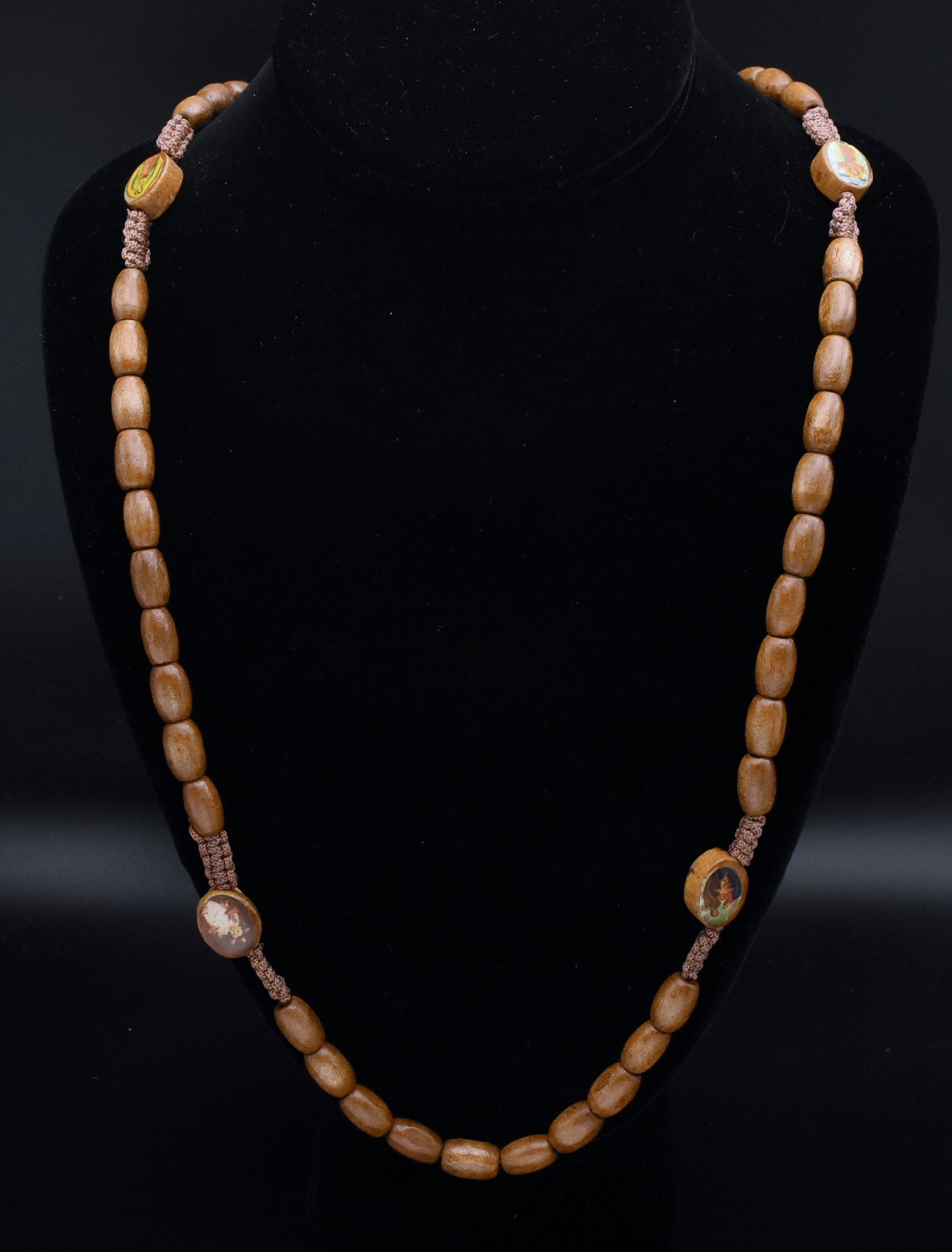 Vintage Wood Rosary Necklace - 32"