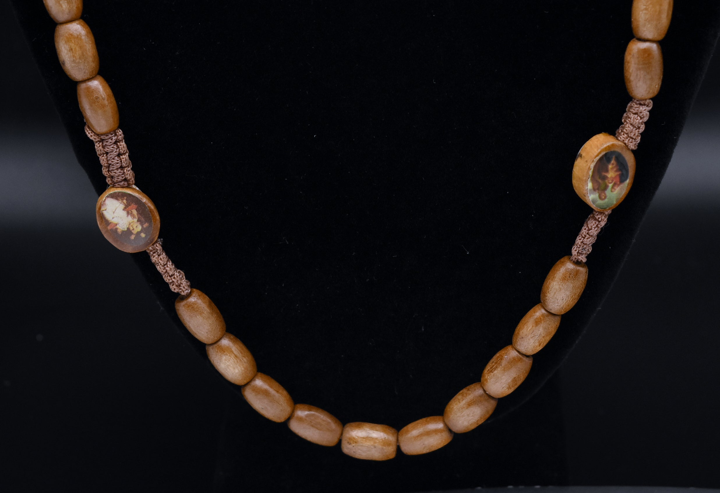 Vintage Wood Rosary Necklace - 32"