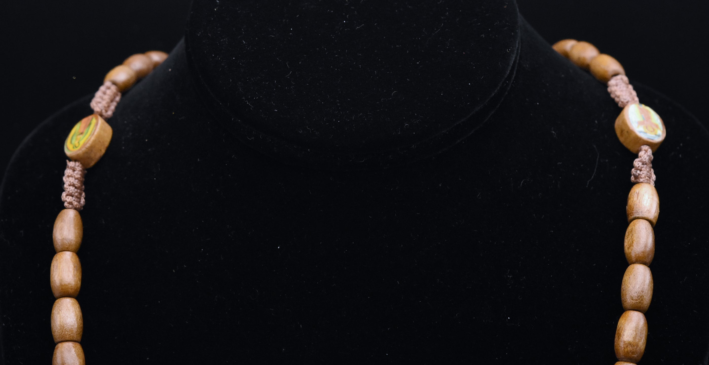 Vintage Wood Rosary Necklace - 32"