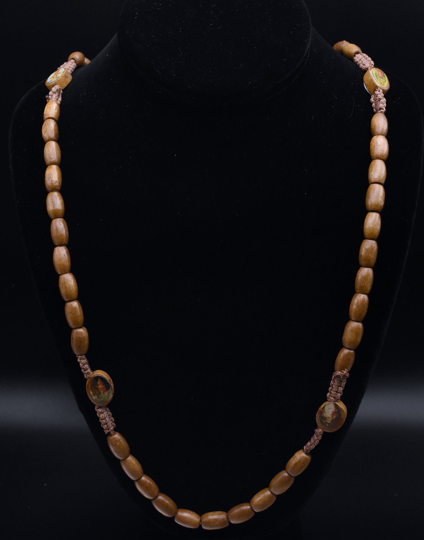 Vintage Wood Rosary Necklace - 32"