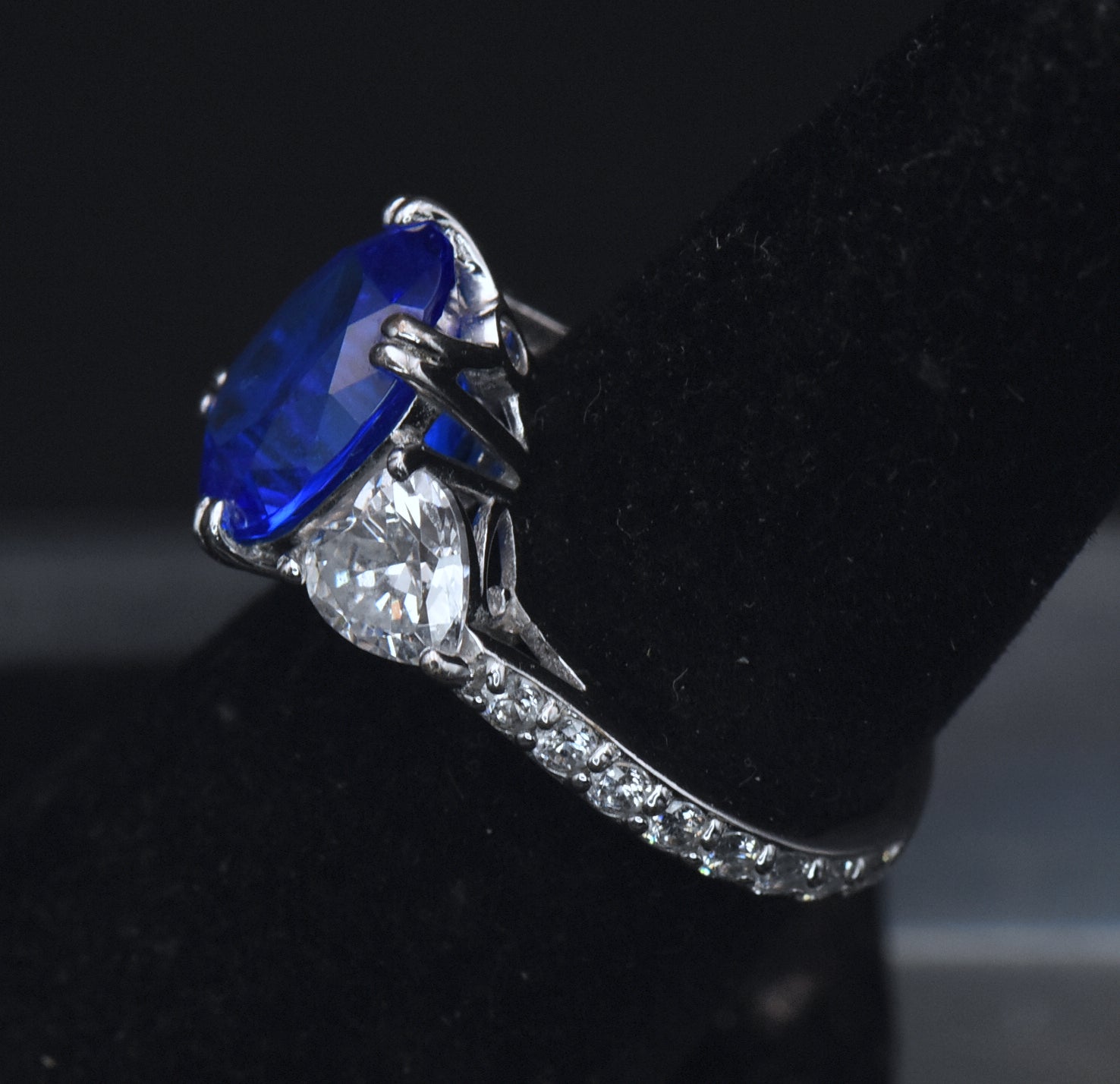 Vintage Synthetic Blue Spinel and CZ Sterling Silver Ring - Size 6