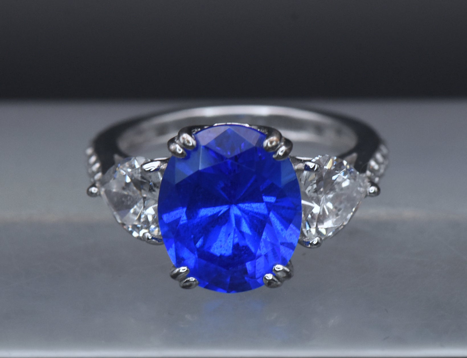 Vintage Synthetic Blue Spinel and CZ Sterling Silver Ring - Size 6