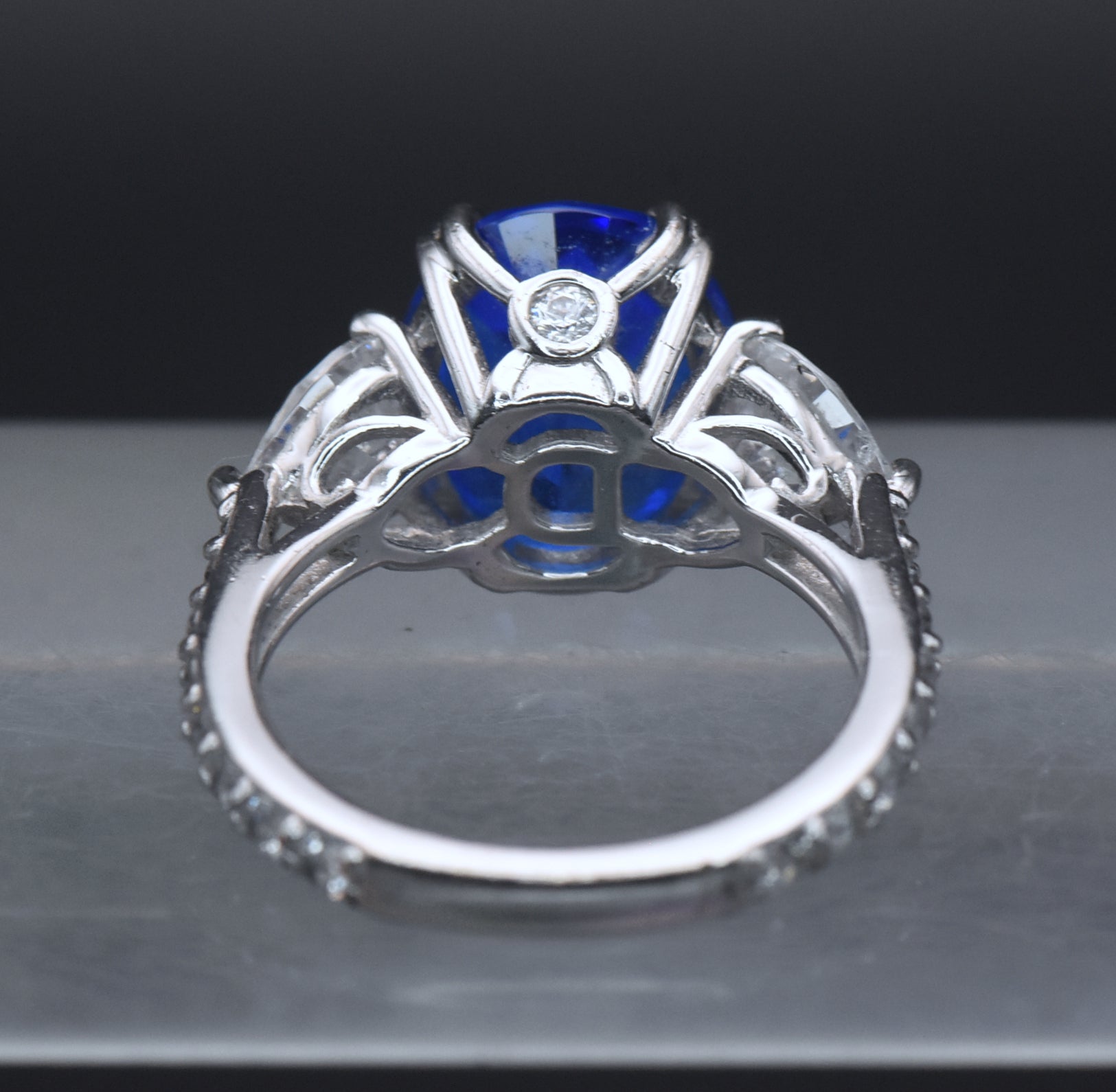 Vintage Synthetic Blue Spinel and CZ Sterling Silver Ring - Size 6