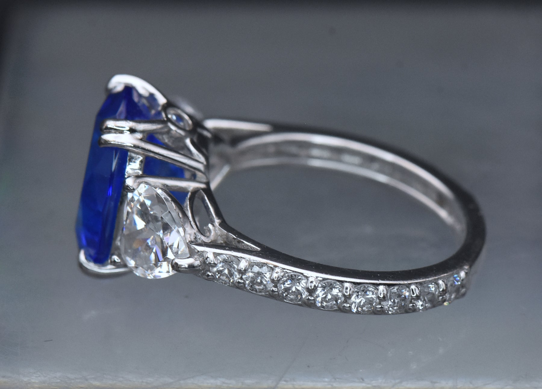 Vintage Synthetic Blue Spinel and CZ Sterling Silver Ring - Size 6