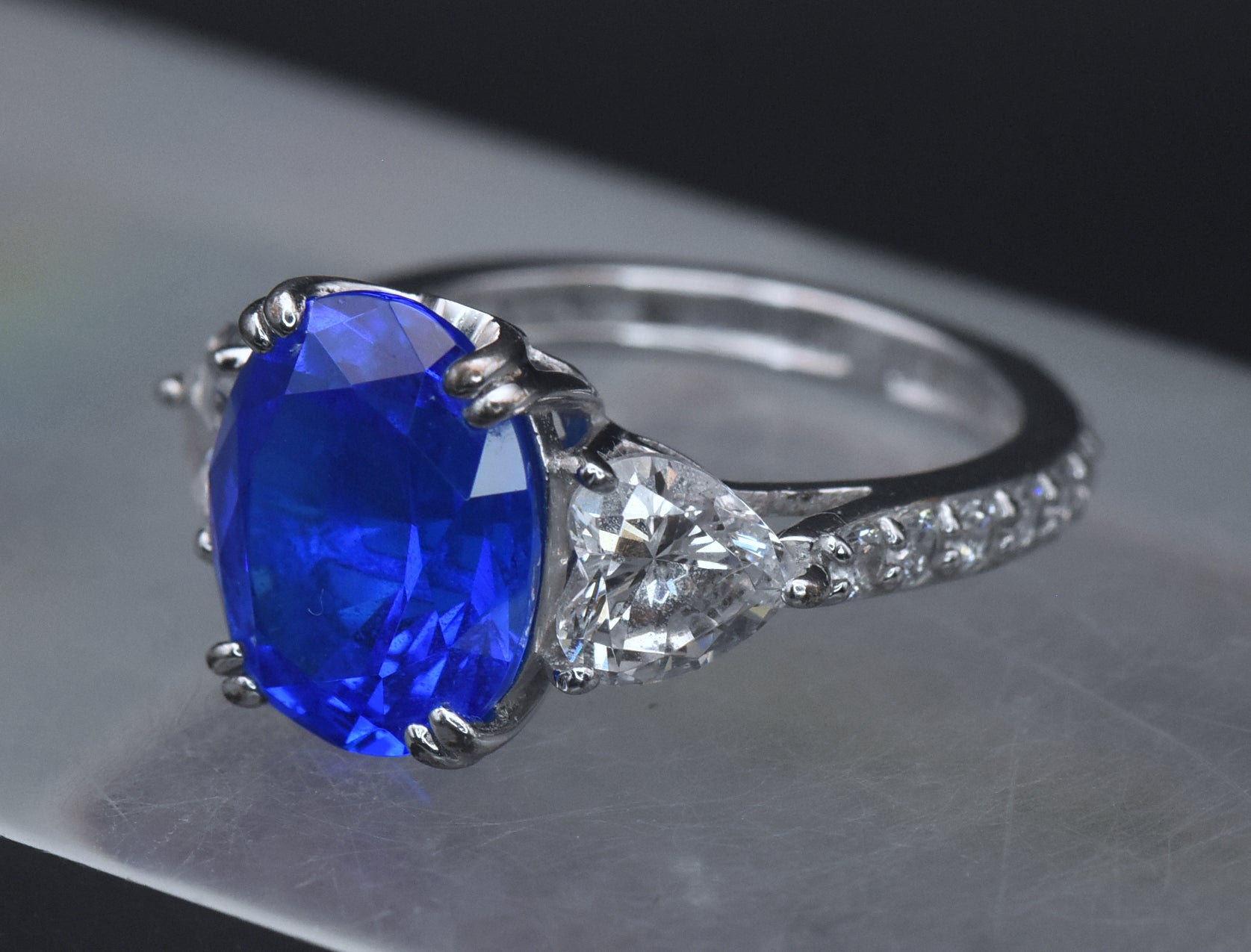 Vintage Synthetic Blue Spinel and CZ Sterling Silver Ring - Size 6