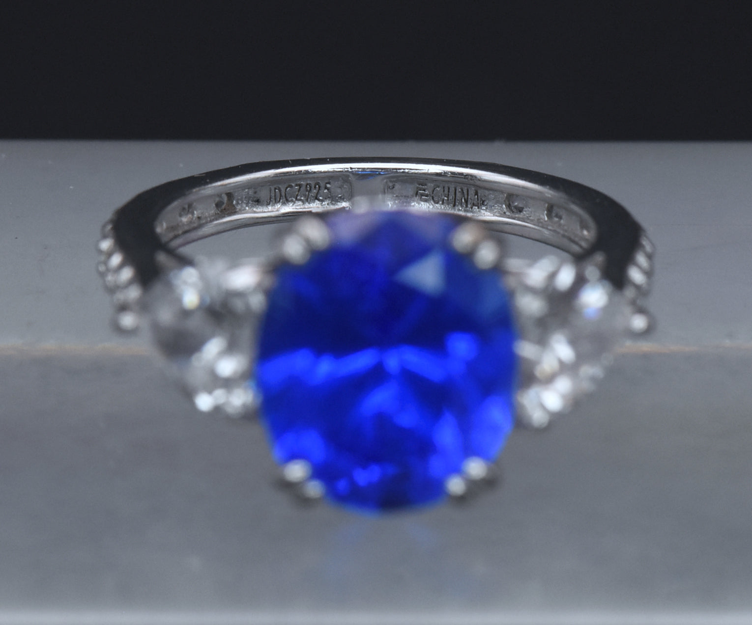 Vintage Synthetic Blue Spinel and CZ Sterling Silver Ring - Size 6