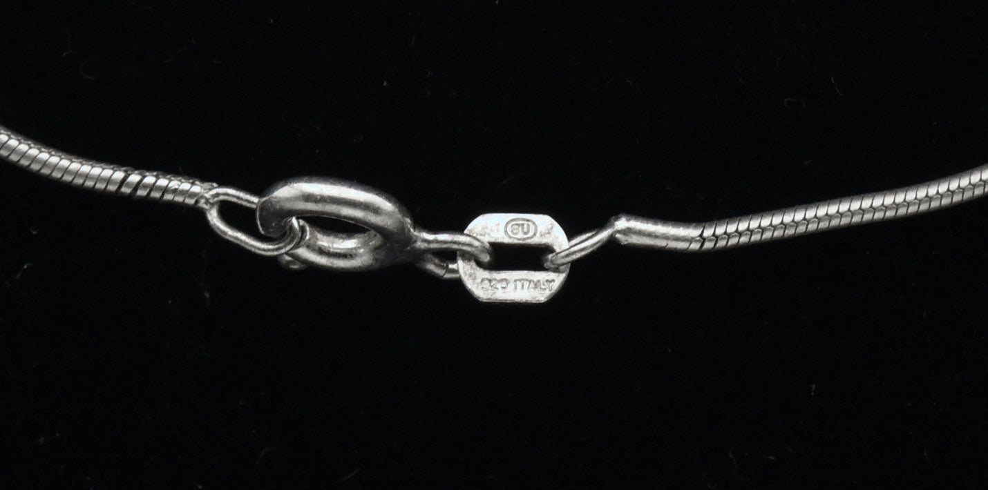 Vintage Sodalite Sterling Silver Pendant on Sterling Silver Italian Snake Link Chain Necklace - 16"